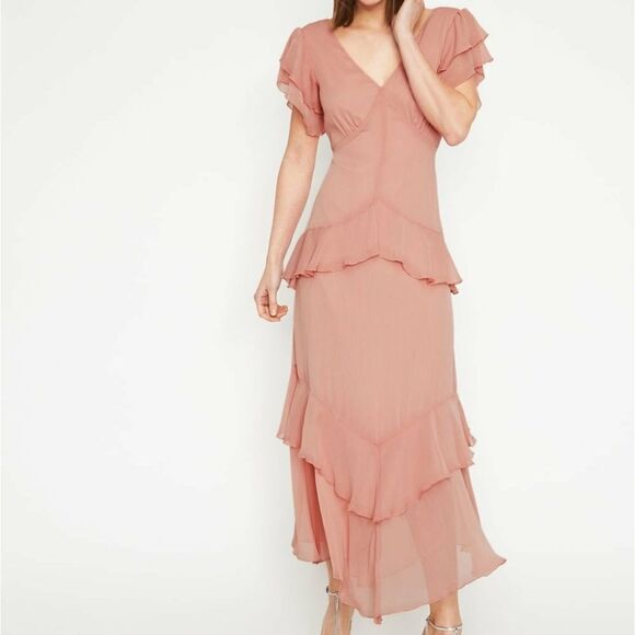 Warehouse tiered maxi dress with ruffles in pink size 8 - Picture 14 of 15